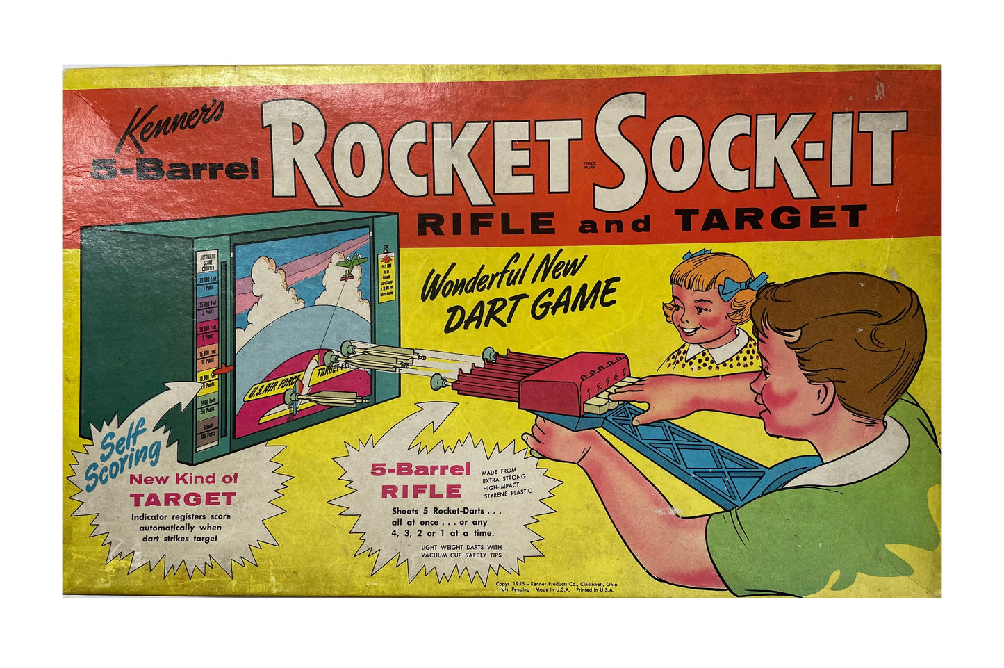 Vintage 1955 Kenner Rocket Sock-It Rifle And Target Dart Game - Fantastic Condition In The Original Box