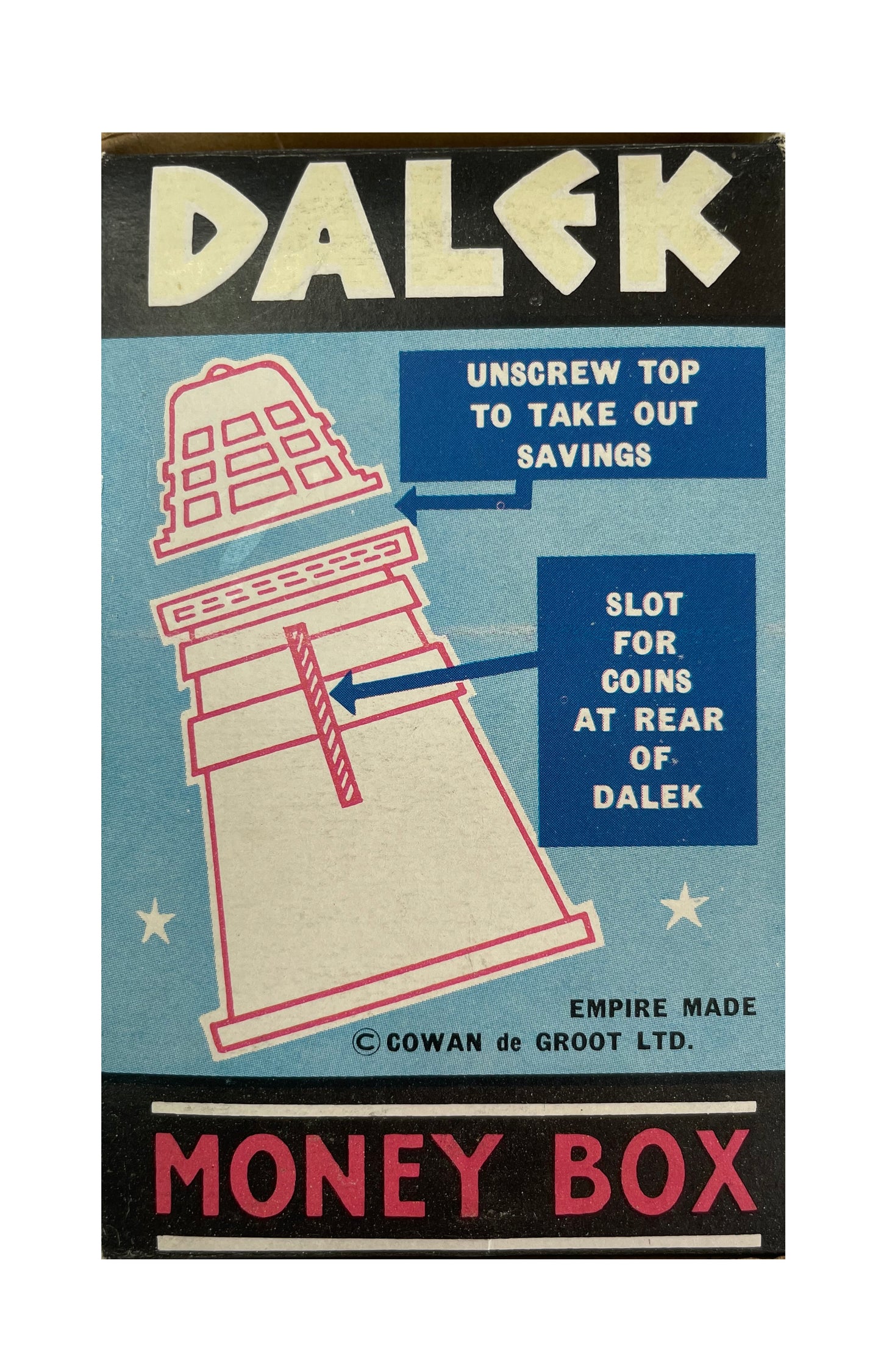 Vintage 1965 Dr Who Cowan de Groot Ltd Dalek Money Box - Empire Made Doctor From The TV Series - Mint In The Original Box - Ultra Rare Shop Find