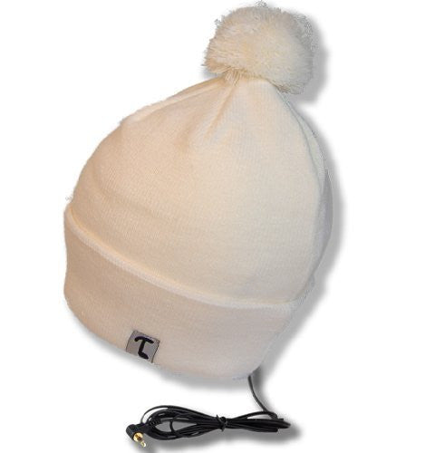 Tooks POMADOR Pom Headphone Beanie with Cuff, Built-in Removable Headphones - COLOUR: WINTER WHITE