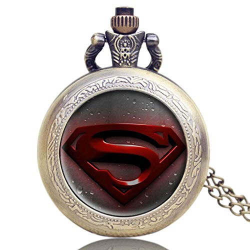 Superman Logo Bronze Novelty Pocket Watch/Necklace On 80cm Chain Quartz Watch