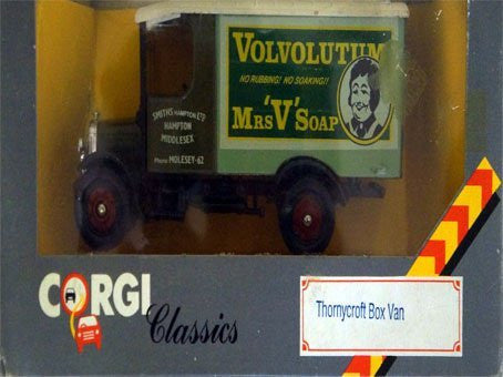 CORGI 1/50 SCALE MADE IN GREAT BRITIAN THORNYCROFT BOX VAN VOLVOLUTUM Mrs V SOAP