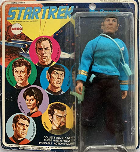 Vintage Star Trek The Original Series Mego Corporation 1974 8 Inch Mr Spock Action Figure On Six Faces Card USS Enterprise Factory Sealed Shop Stock Room Find