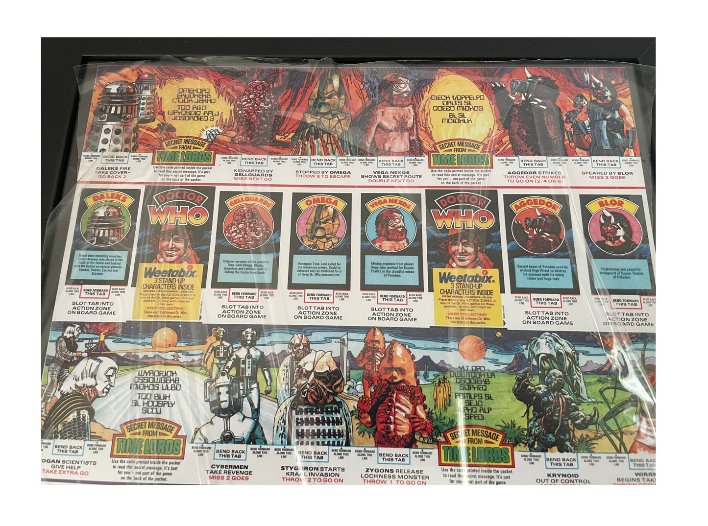 Vintage Doctor Dr Who Framed Display 1977 Weetabix Series II Full Set Of 24 Cards On Uncut Sheet - Signed by Gordan Archer The Artist