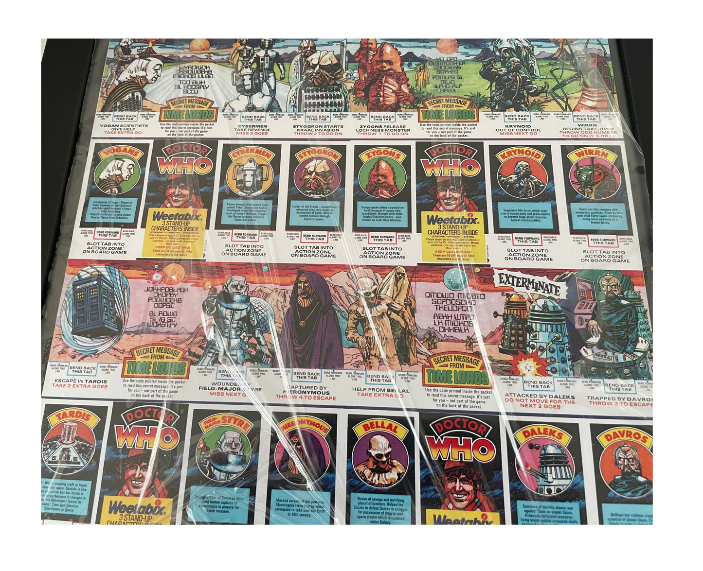 Vintage Doctor Dr Who Framed Display 1977 Weetabix Series II Full Set Of 24 Cards On Uncut Sheet - Signed by Gordan Archer The Artist