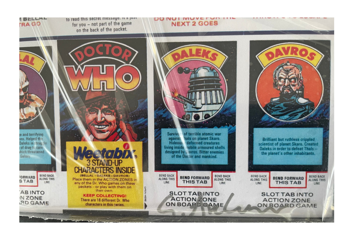 Vintage Doctor Dr Who Framed Display 1977 Weetabix Series II Full Set Of 24 Cards On Uncut Sheet - Signed by Gordan Archer The Artist