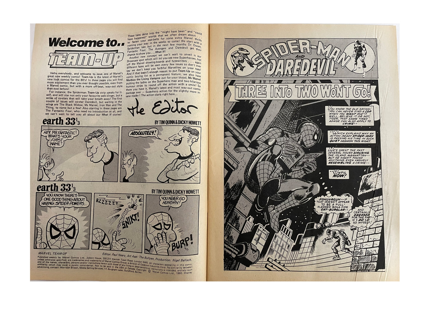 Vintage 1980 Marvels Team - Up Weekly Comic Number 1 - Great First Issue - With The Free Gift - 11th Sept 1980