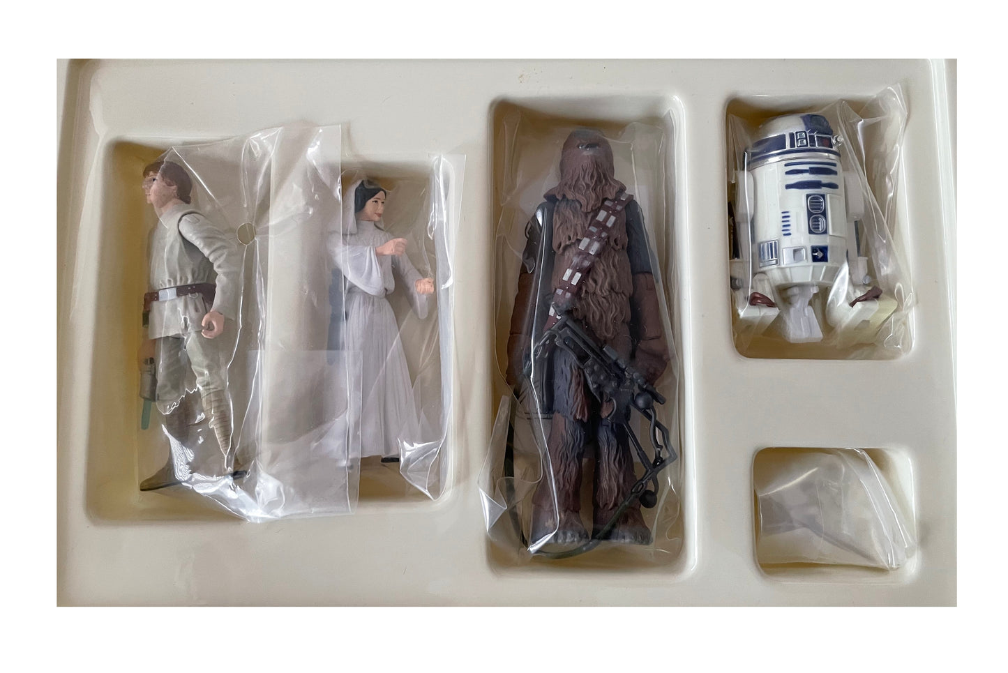 Vintage 2005 Star Wars Early Bird Certificate Package With Action Figure Display Stand And The First Four Mail Away Action Figures