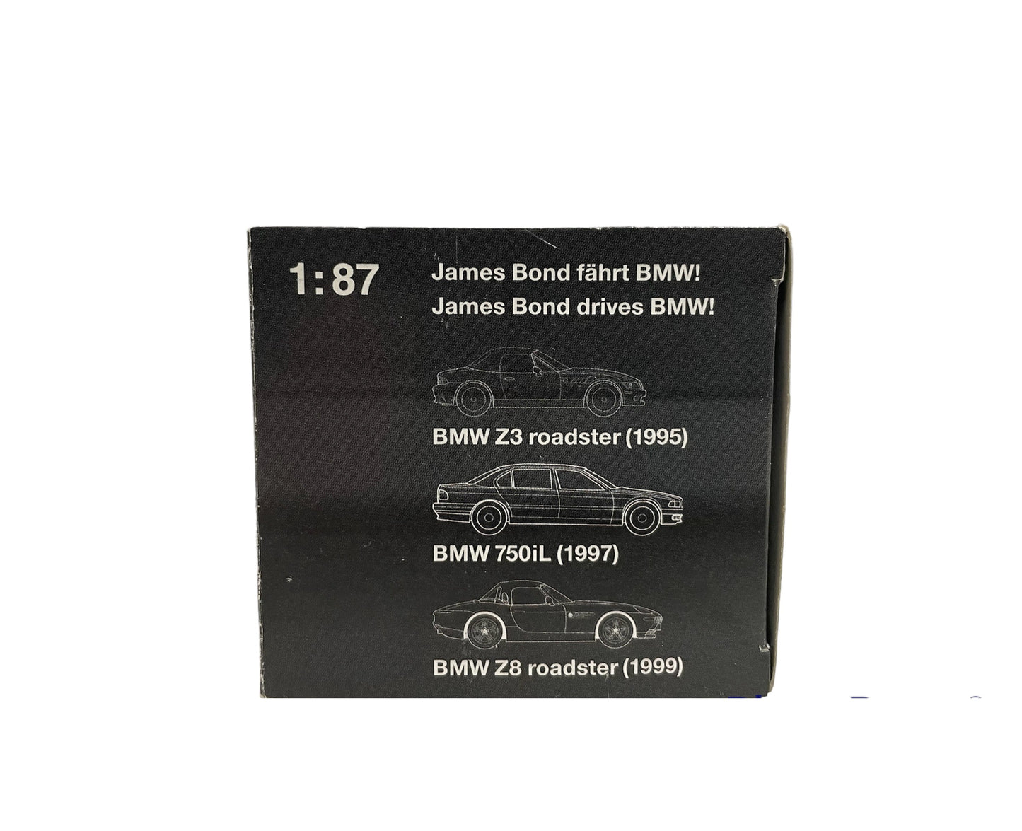 Vintage 2000 Edition James 007 Bond Drives BM Dealership Set Of 3 Mini Die-Cast Vehicles In Display Case - Z3 Roadster / 750iL / Z8 Roadster