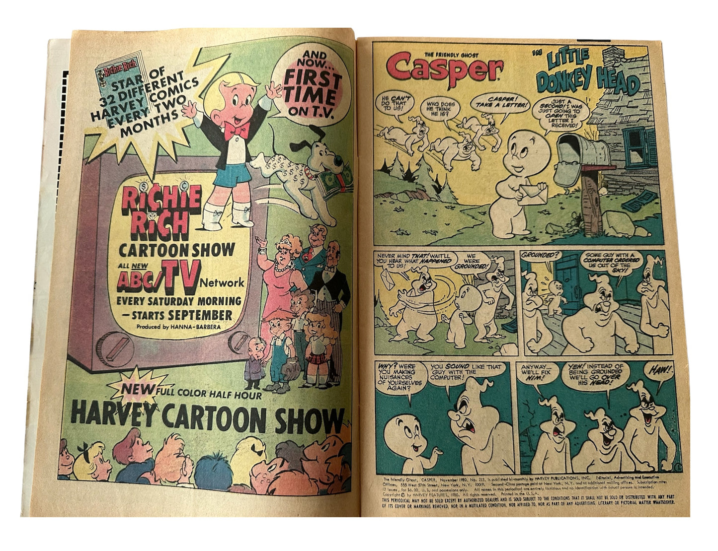 Vintage 1980 Harvey World - The Friendly Ghost Casper Comic Issue Number 1213 - Special Halloween Edition - Very Good Condition Vintage Comic