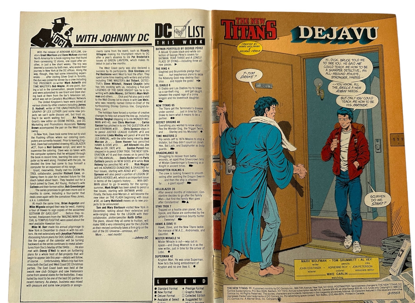 Vintage Apr 1990 DC - The New Titans Comic Issue Number 65 - Dejavu - Shop Stock Room Find