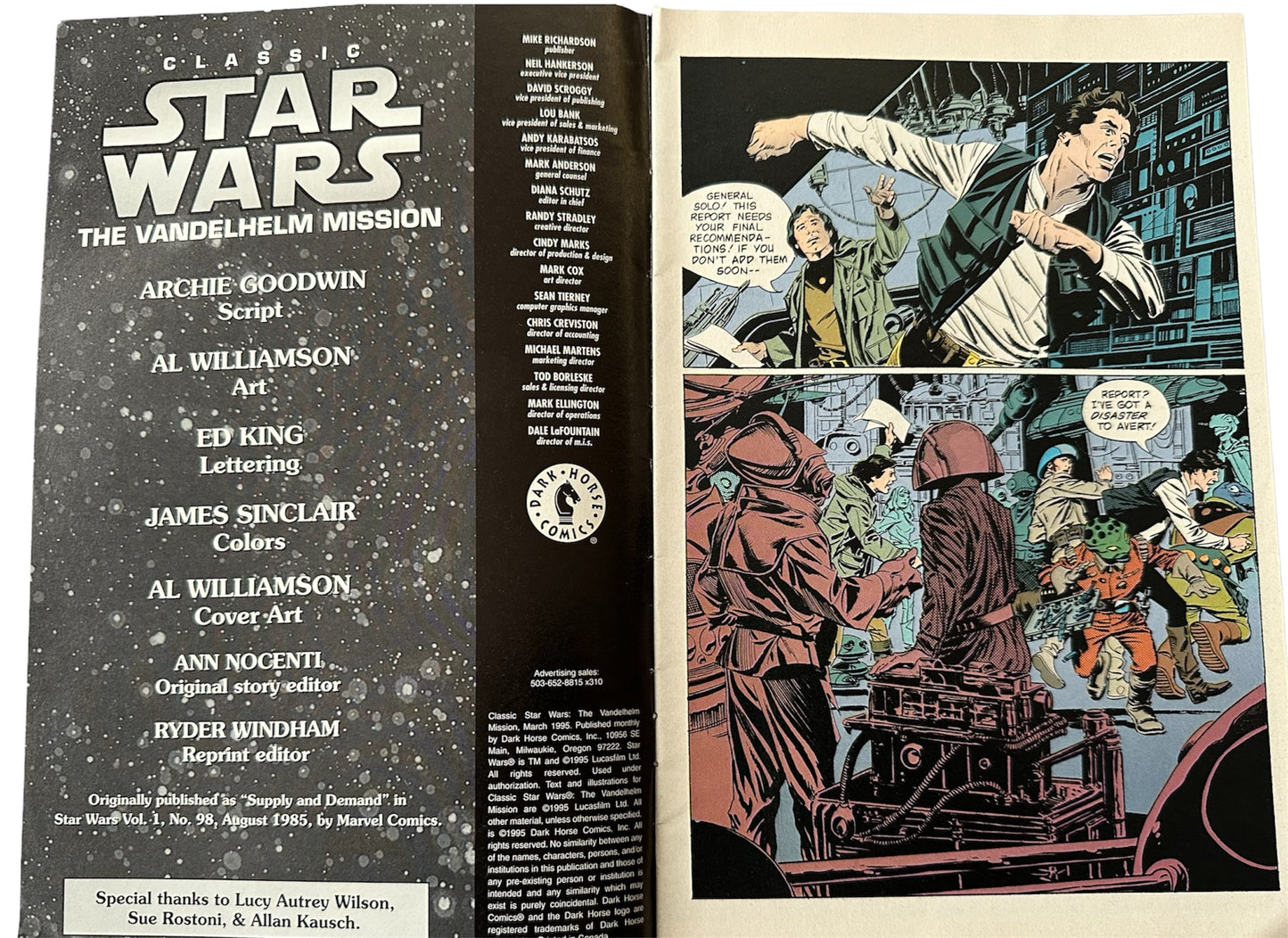 Vintage 1995 Dark Horse Comics - Classic Star Wars - The Vandelhelm Mission Comic Issue Number 1 - 1995 - Former Shop Stock