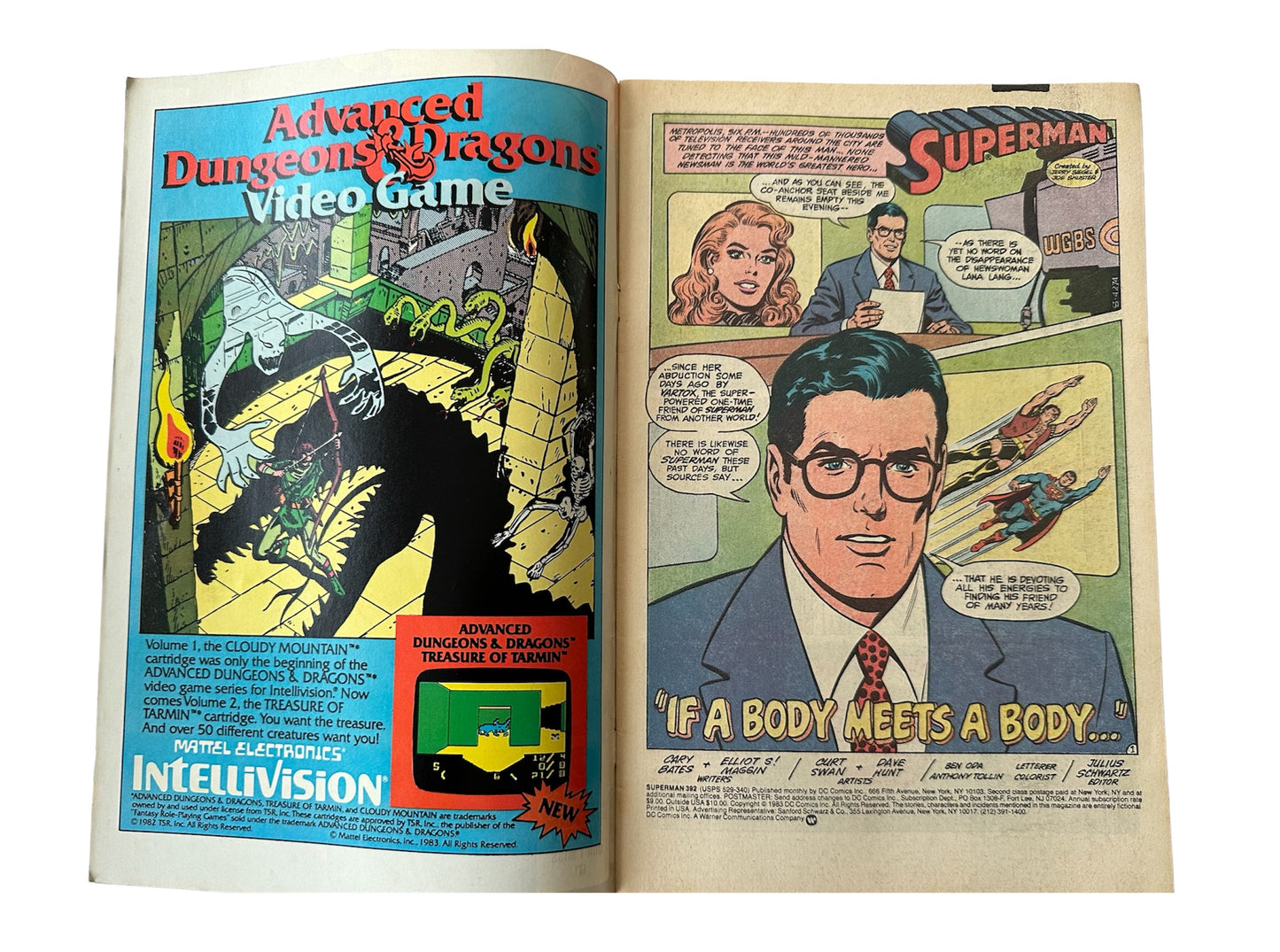 Vintage 1984 DC Superman If A Boy Meets A Body Comic Issue Number 392 - Featuring The Man Of Steel And Vortex - Former Shop Stock