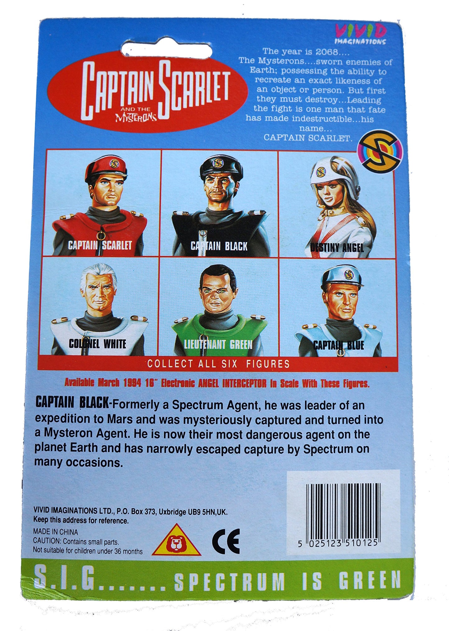 Vintage 1993 Gerry Andersons Captain Scarlet And The Mysterons Vivid Imaginations Captain Black Action Figure - Brand New Factory Sealed Shop Stock Room Find