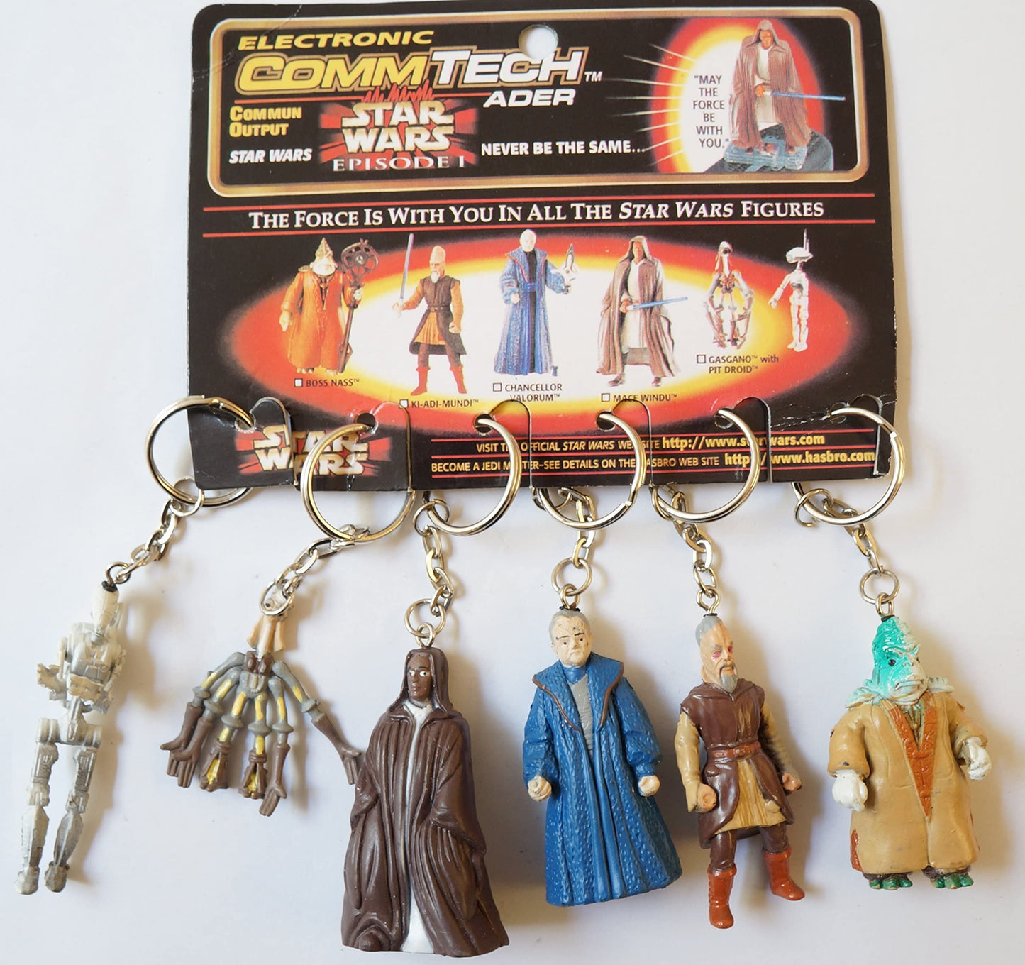 Vintage 1999 Star Wars Episode I The Phantom Menace Action Figure Keyring Set of 6 Figures On The Original Card - Brand New Shop Stock Room Find