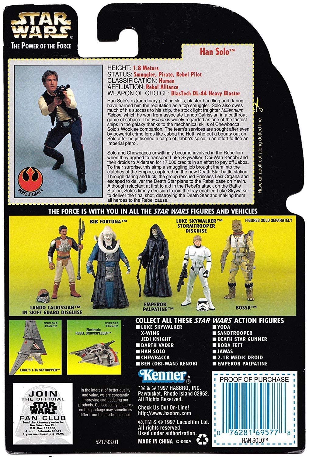 Vintage Star Wars The Power Of The Force Green Card Han Solo Action Figure