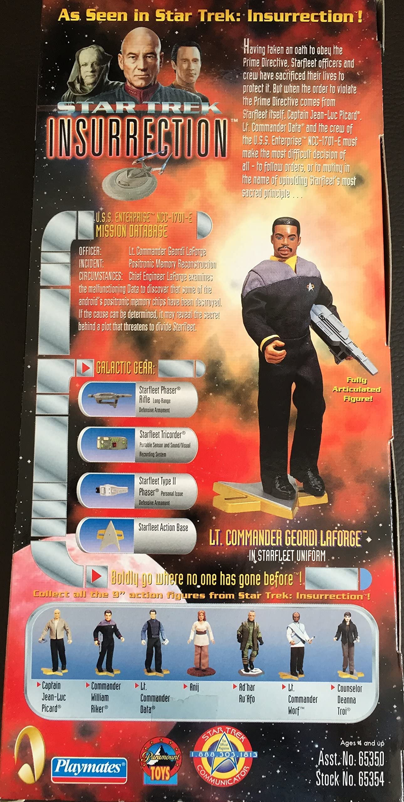 Vintage Star Trek The Next Generation Insurrection Lt. Commander Geordi Laforge Collectors Series Edition Action Figure - Brand New Shop Stock Room Find
