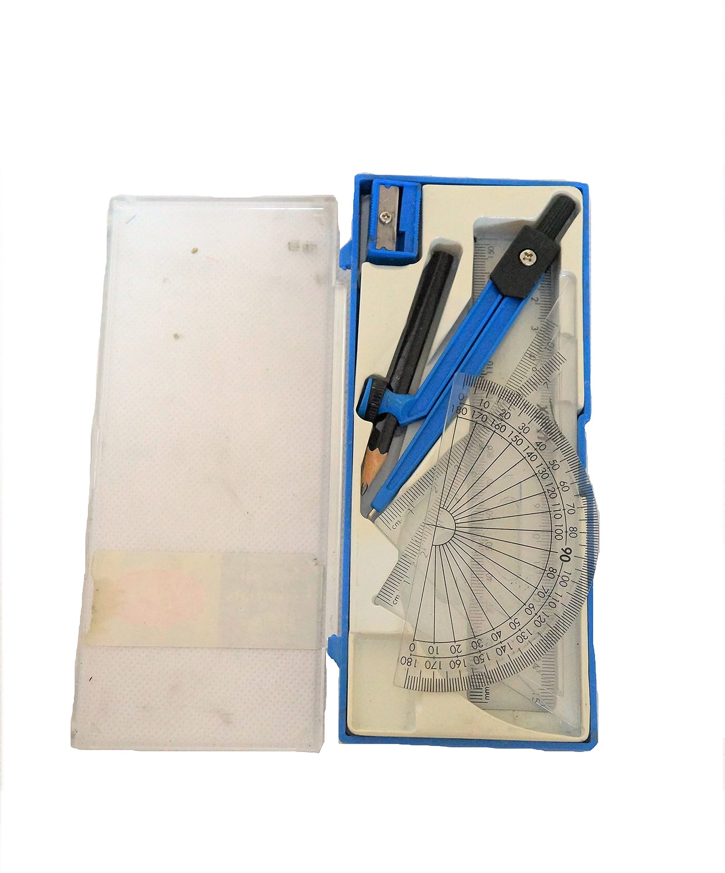 Vintage 1990 School Essentials Value Set Compass & Protractor Set With Sharpener - In Case