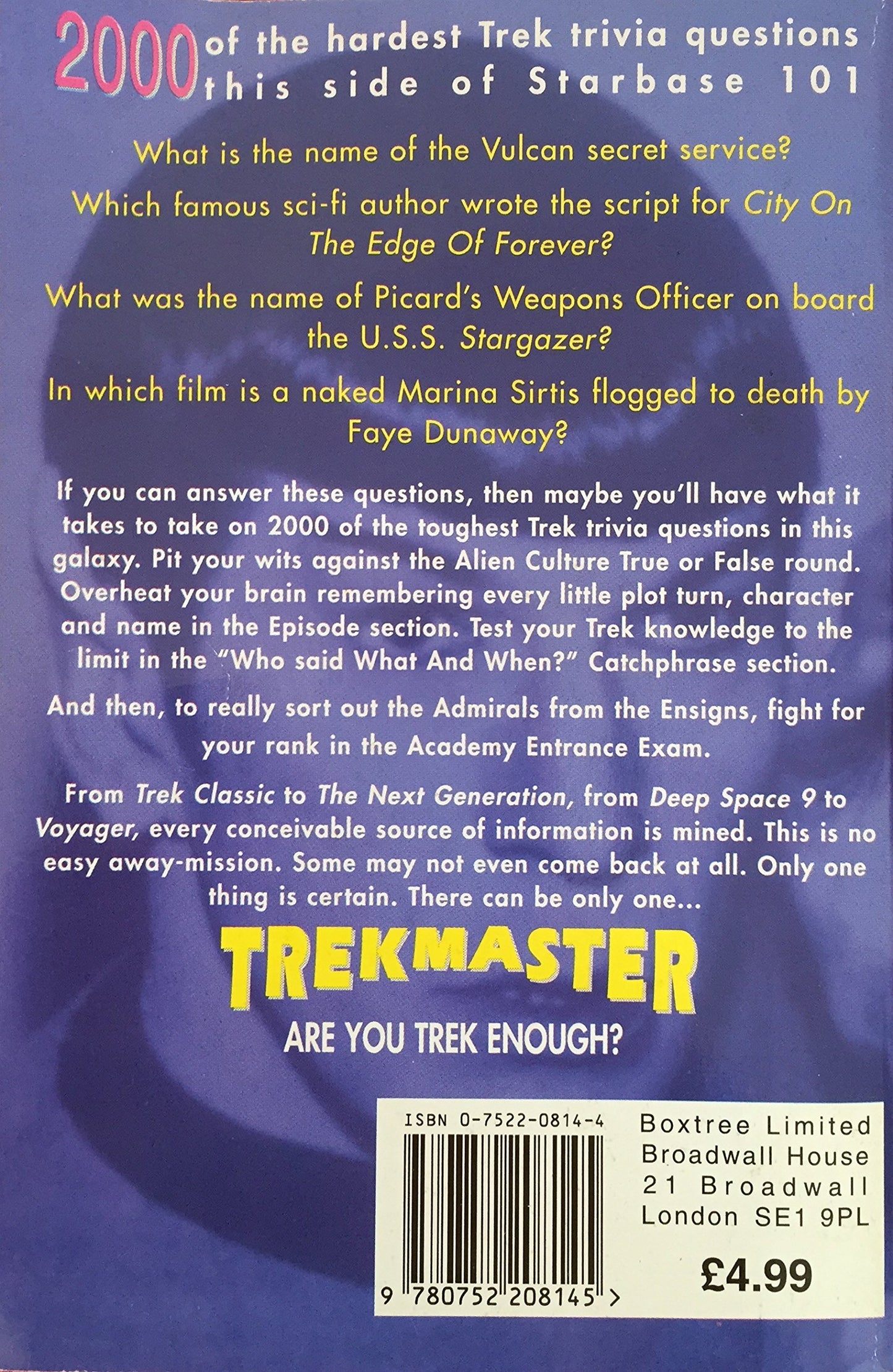 Vintage 1995 Star Trek - Trek Master Quiz Book - Large Paperback Book - Shop Stock Room Find