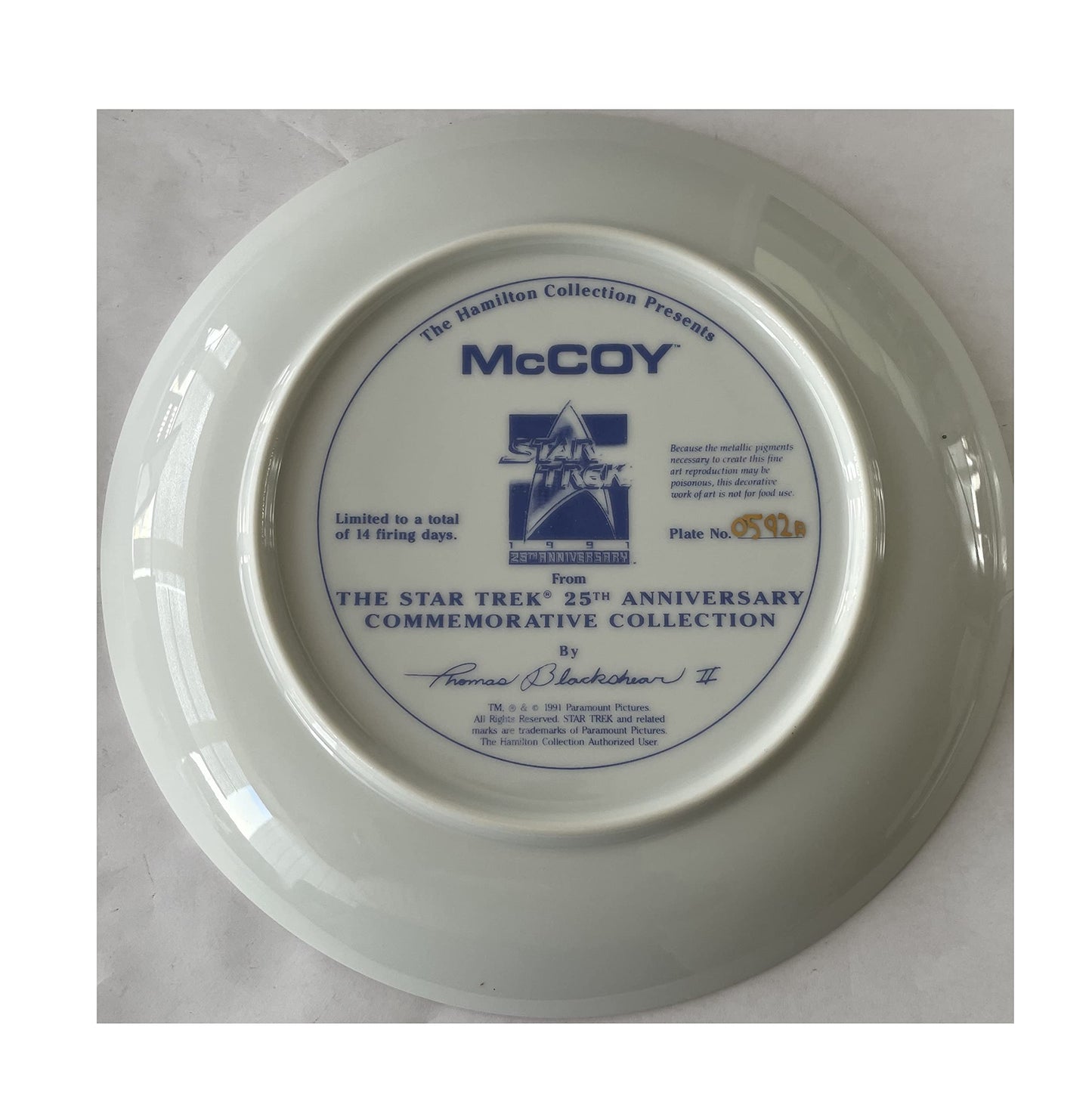 Vintage 1991 Star Trek The Original Series Dr Leonard McCoy 25th Anniversary Commemorative Plate - Shop Stock Room Find