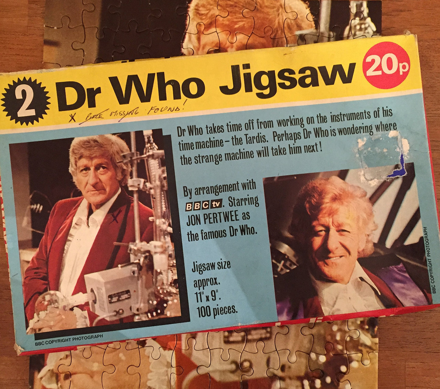 Dr Doctor Who Vintage 1972 Pleasure Products 100 Piece Jigsaw Puzzle Number 2, Dr Who (Jon Pertwee) At Work