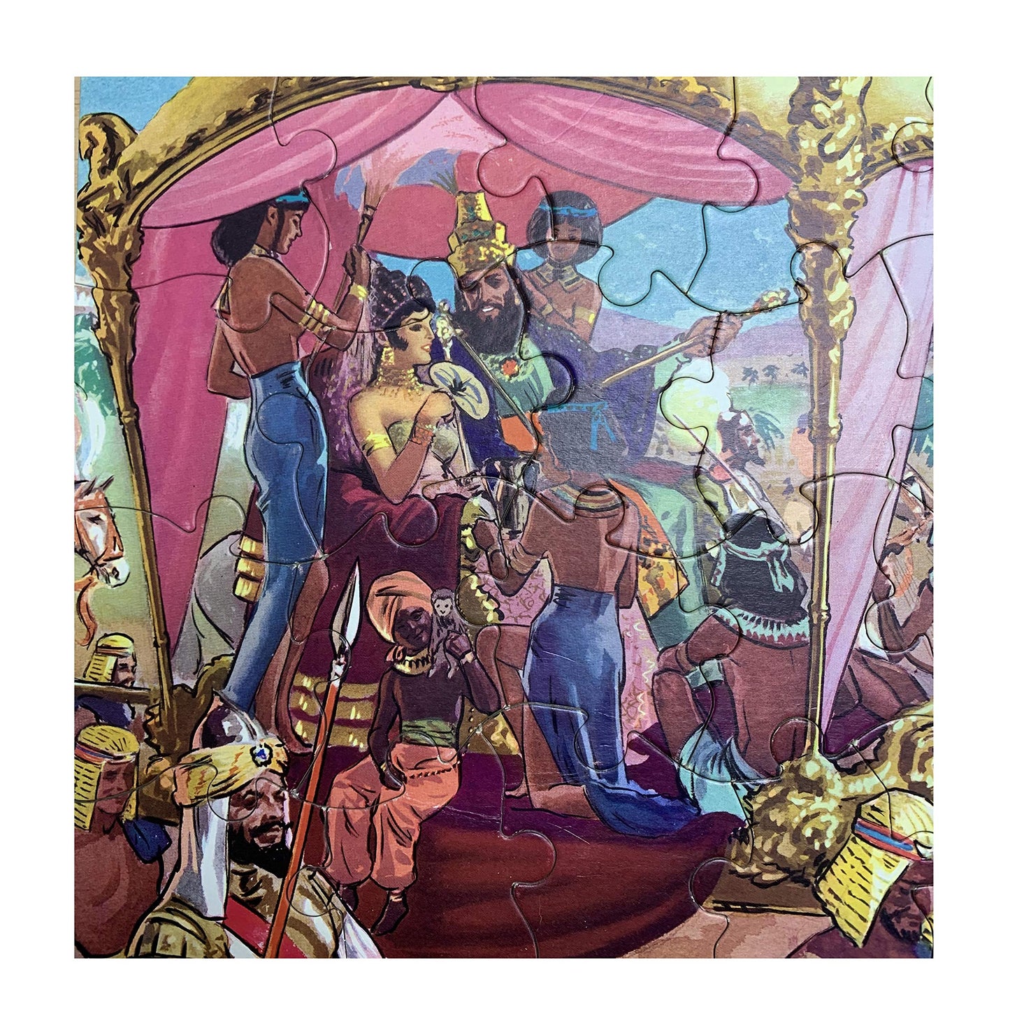 Vintage 1960's Waddingtonns Junior Extra Large Piece Jigsaw Puzzle - No. 20 - The Queen Of Sheba Visits King Solomon In The Original Box - Missing 1 Piece