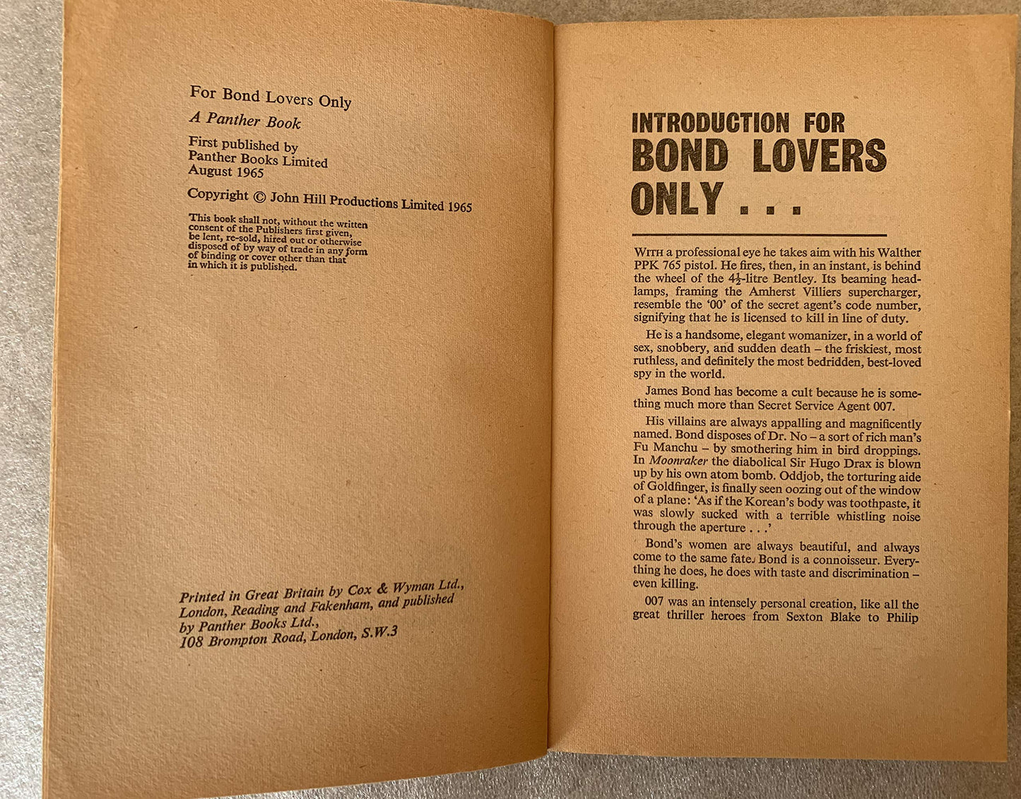 Vintage 1965 For Bond Lovers Only Paperback Book First Edition