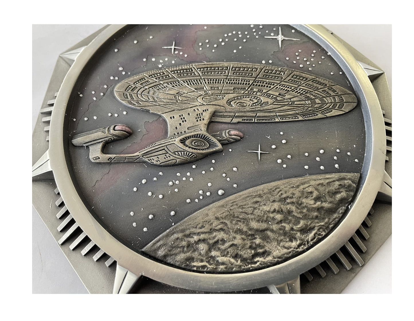 Vintage 1997 Franklin Mint - The Official Star Trek The Next Generation Pewter Wall Plate - Encounter At Farpoint - Shop Stock Room Find