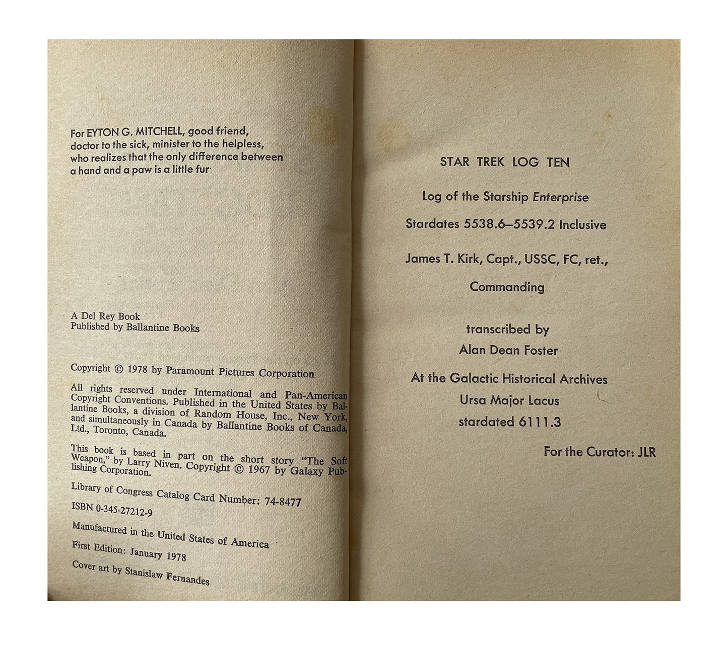 Vintage 1978 Star Trek Log Ten - Adapted From The Animated TV Series - Paperback Book First Edition - By Alan Dean Foster