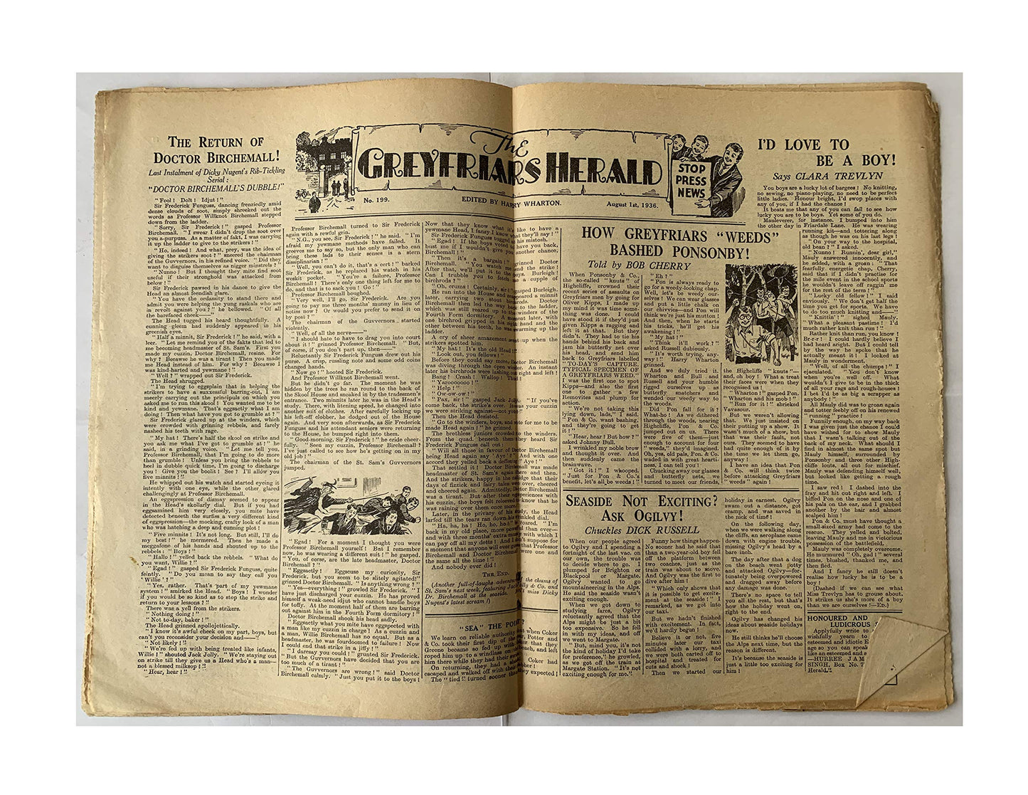 Vintage 1936 The Magnet Boys Story Newspaper Comic Issue 1485 - August 1st 1936 Featuring Billy Bunter