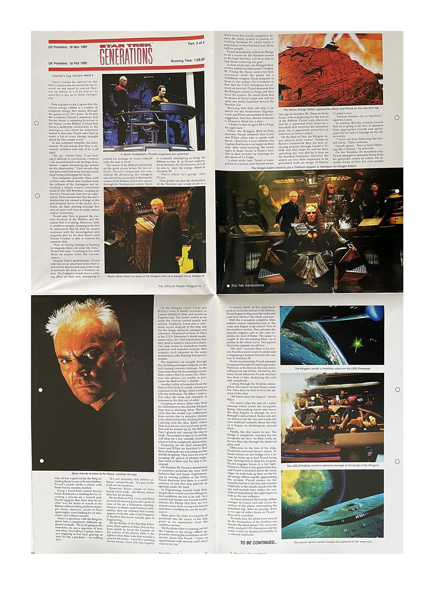Vintage 1995 Star Trek Generations The Official Poster Magazine Issue No. 3 - Great Collectors Edition - Brand New Shop Stock Room Find