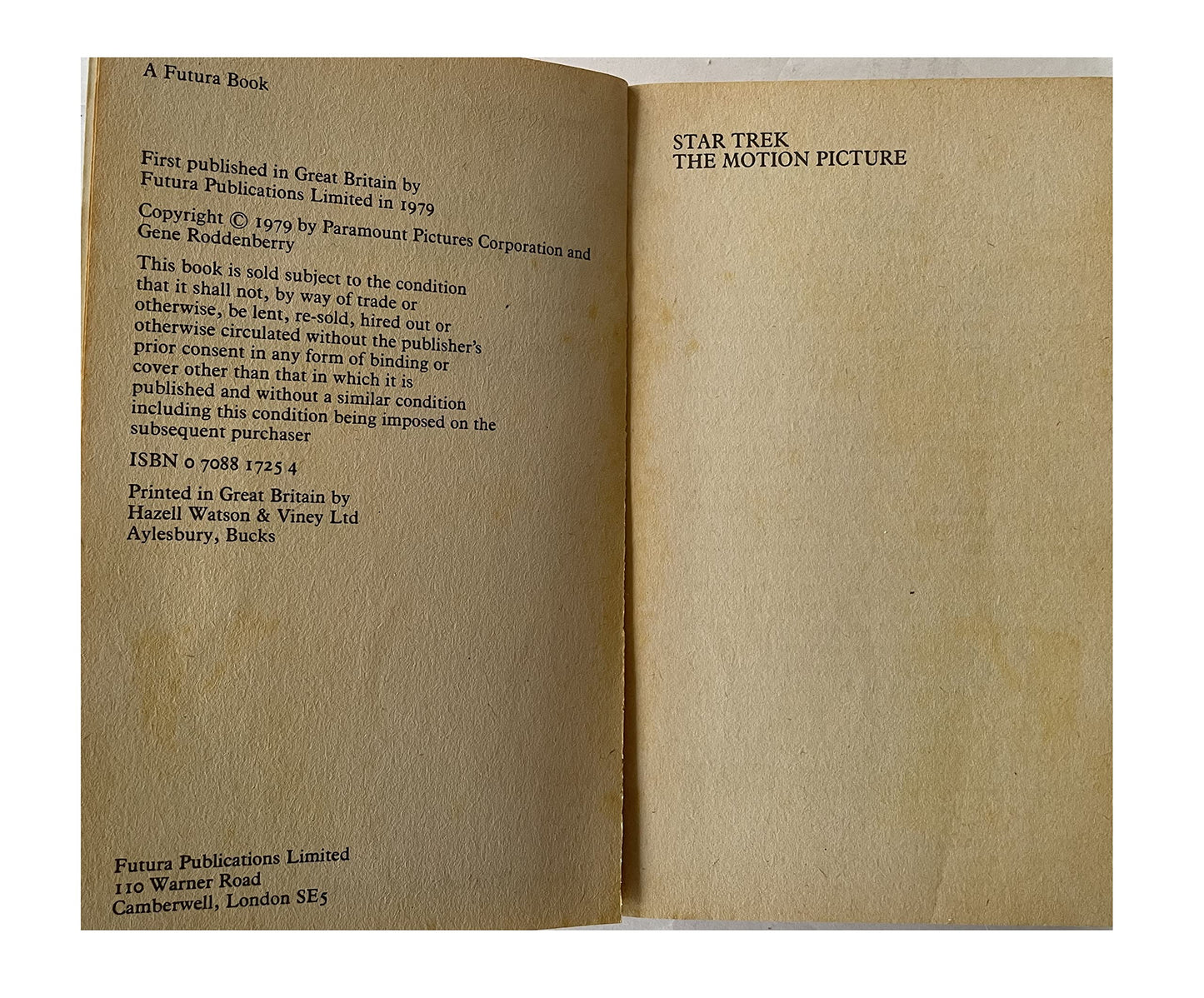 Vintage 1979 - Star Trek The Motion Picture Paperback Novel Of The Blockbuster Movie By Gene Roddenberry