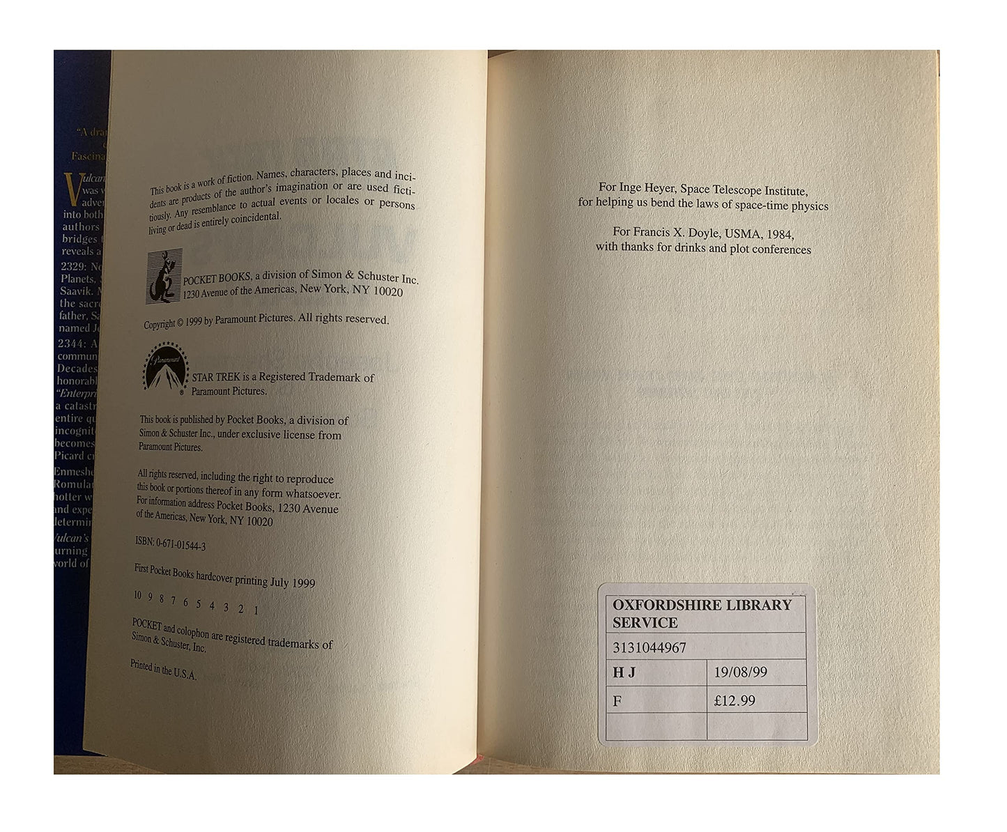 Vintage 1999 Star Trek Vulcans Heart - Hard Back Book By Josepha Sherman And Susan Shwartz - Former Library Book