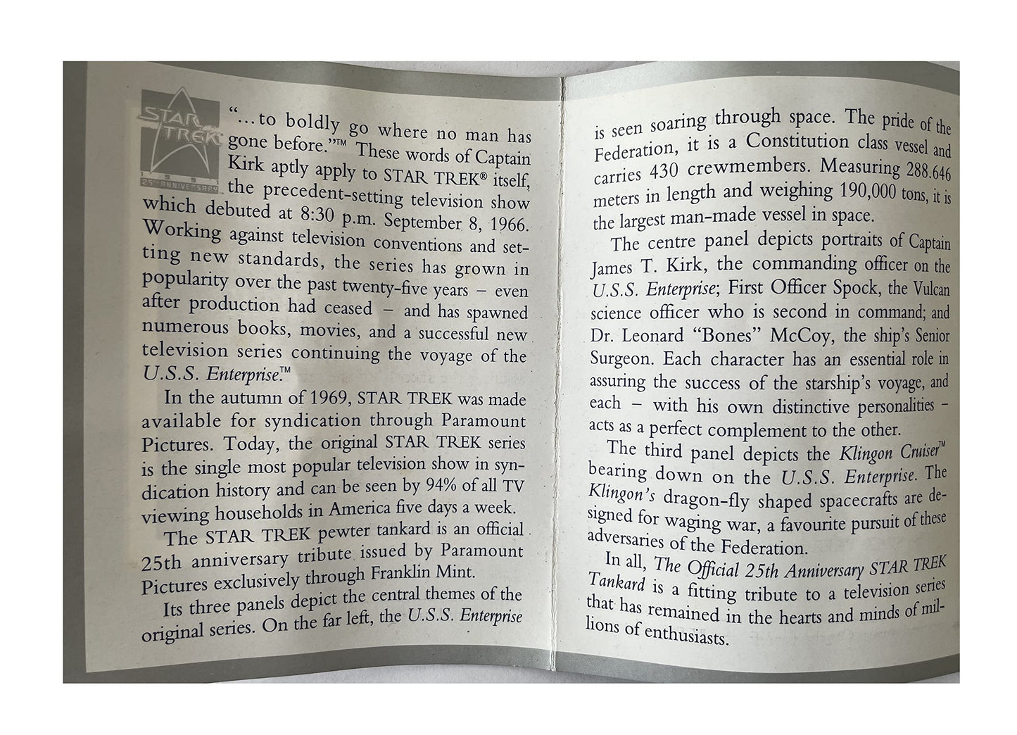 Vintage 1991 Franklin Mint - The Official Star Trek The Original Series 25th Anniversary Pewter Tankard - Shop Stock Room Find