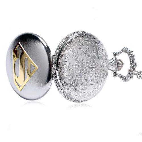 Superman Logo Novelty Themed Silver Quartz Pocket Watch On 32" Inch / 80cm Chain with Picture Dial Featuring The Superman Logo …