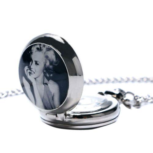 Marilyn Monroe Silver Novelty Pocket Watch/Necklace On 80cm Chain Quartz Watch …