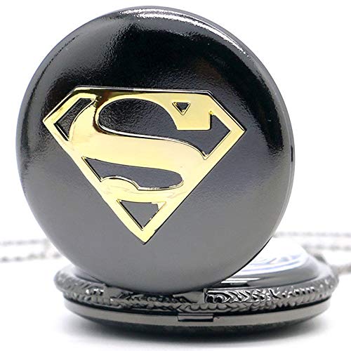 Superman Logo Novelty Themed Grey Quartz Pocket Watch On 32" Inch / 80cm Chain with Picture Dial Featuring The Superman Logo …