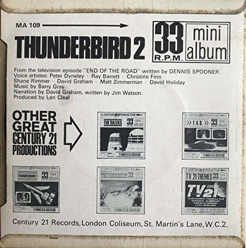 Vintage 1966 Gerry Andersons A Century 21 Production - Thunderbird 2 Featuring Virgil Tracy - 33RPM Mini Album - 21 Minutes Of Adventure Vinyl Record