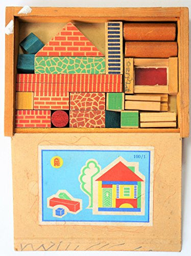 Vintage 1950's / 1960's Plywood House Block Puzzle In The Original Box Wooden Box …