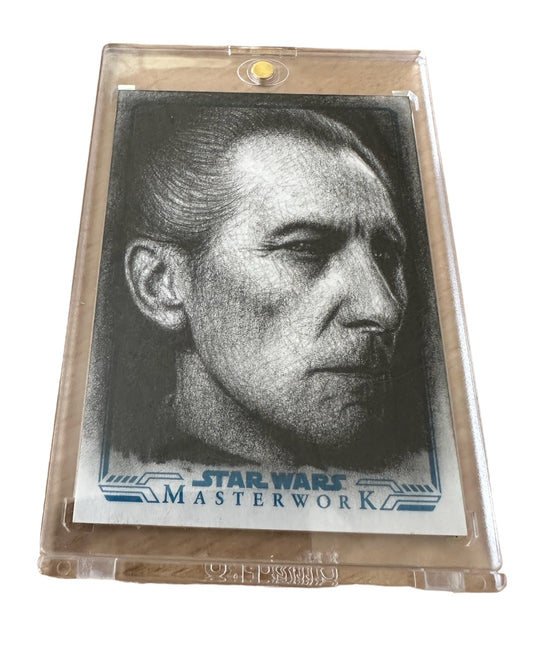 Vintage Topps 2019 Star Wars Masterworks Ultra Ultra Rare Gold Sketch Card - Grand Moff Tarkin AKA Peter Cushion - Autographed By Artist Andrew Fry - In Ultra Pro Case - Former Shop Stock