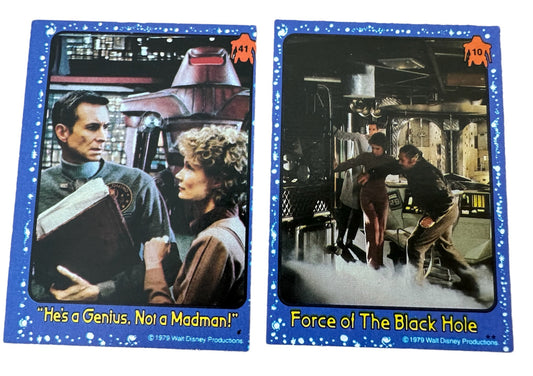 Vintage Disney Productions 1979 The Black Hole Trading Cards x 2 - No.10 Force Of The Black Hole And No. 41 He's A Genius, Not A Madman - Very Rare - Former Shop Stock
