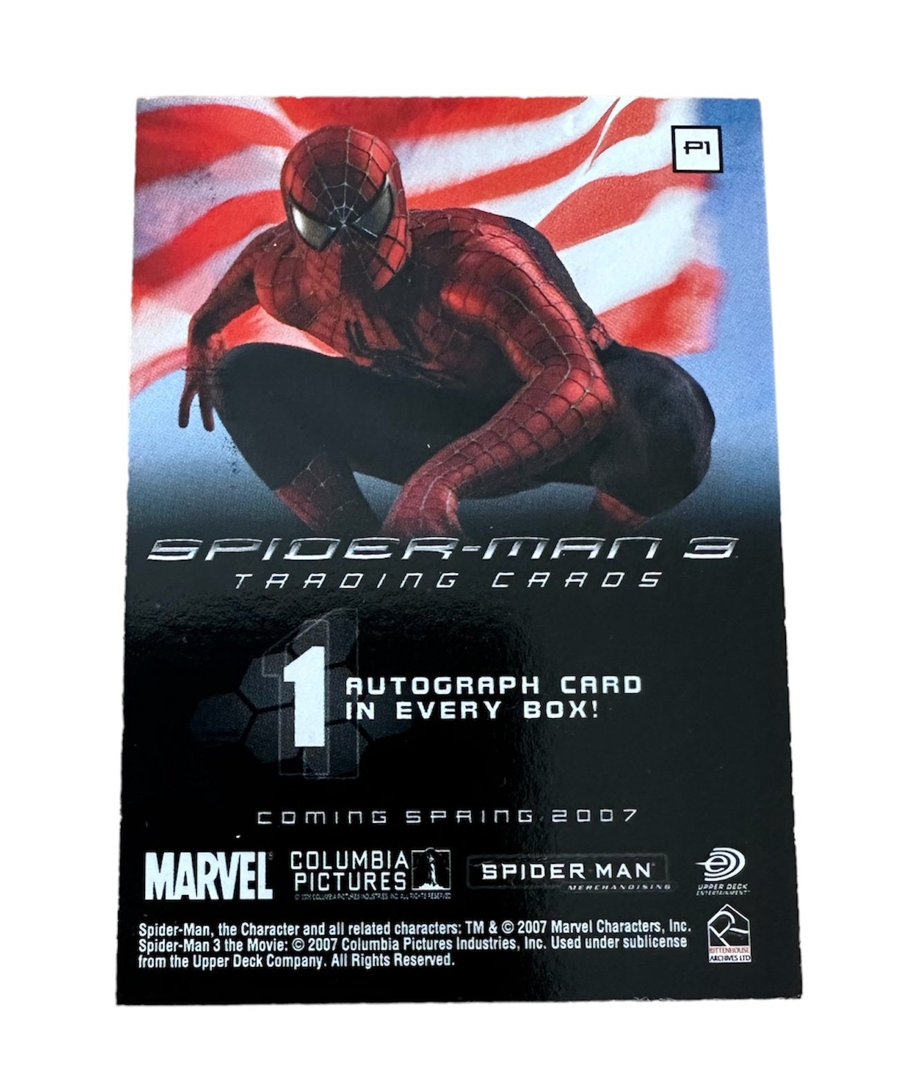 Vintage Upperdeck 2007 Spiderman 3 Promo Trading Card P1 - Very Rare