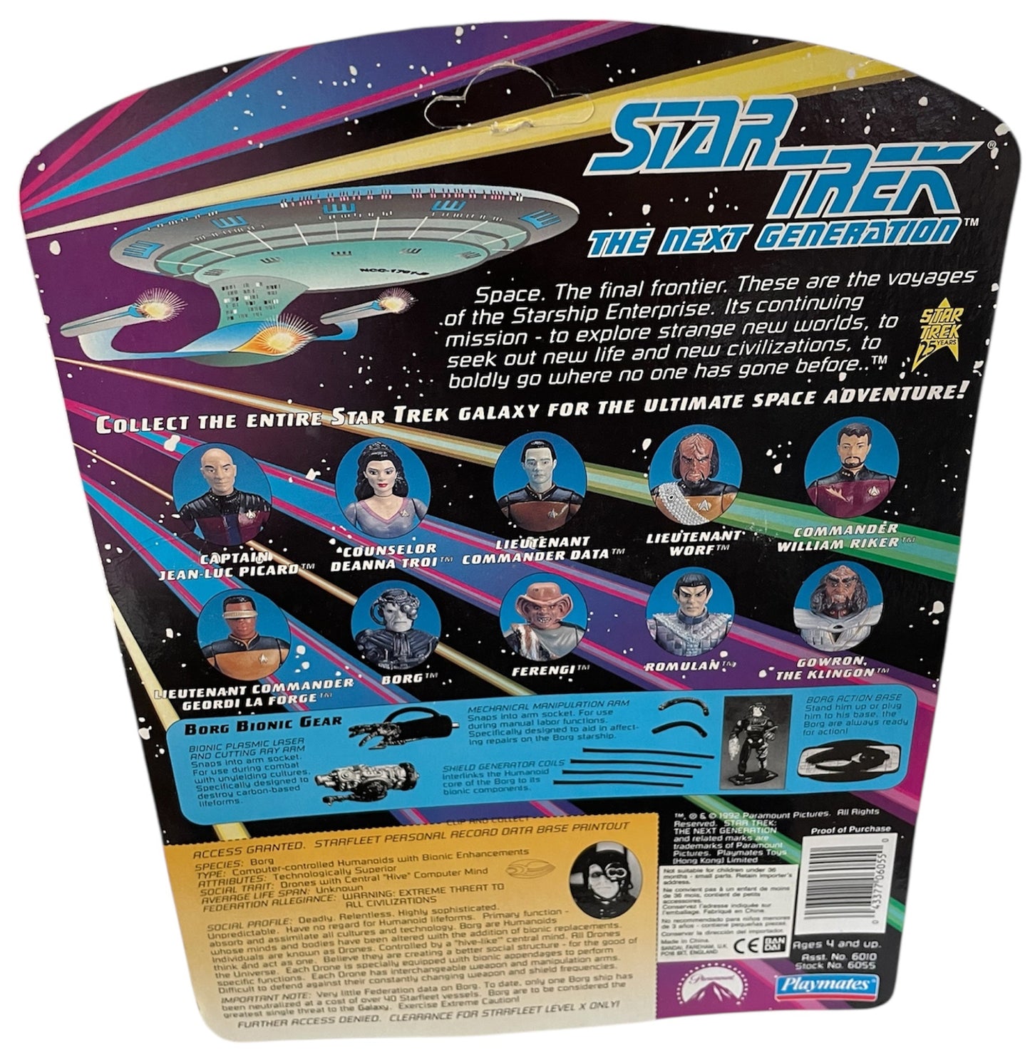 Vintage Playmates 1992 Star Trek The Next Generation Borg Action Figure - Mechanically Enhanced Cybernetic Humanoids - Brand New Factory Sealed Shop Stock Room Find