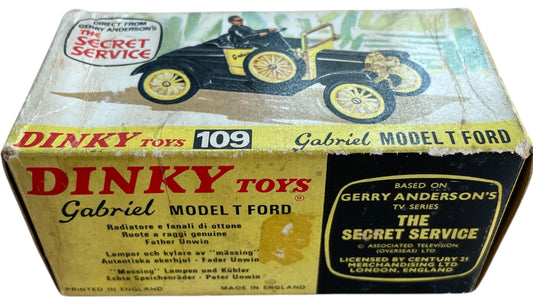 Vintage 1969 Gerry Andersons The Secret Service Dinky Toys Number 109 Gabriel Model T Ford Car Diecast Replica Vehicle - With Display Plinth &amp; Original Box