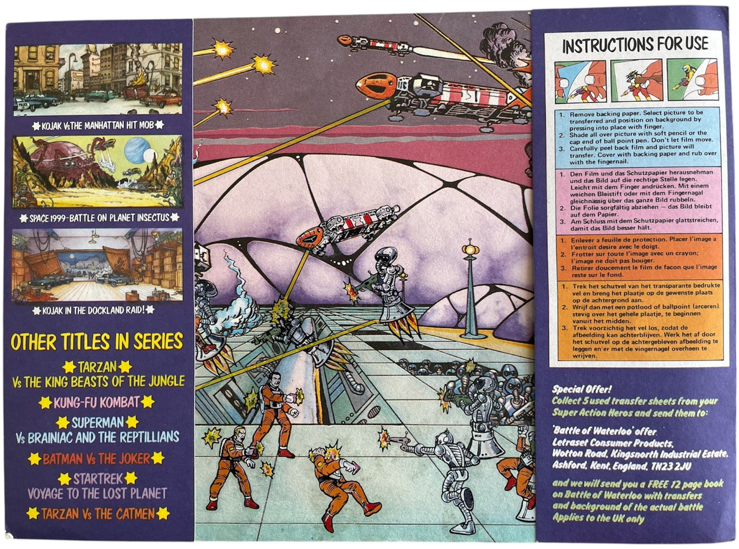 Vintage Latraset 1975 Gerry Andersons Space 1999 - Terror Of The Planet Cyborg - Super Action Heroes Rub Down Transfers On Big Coloured Background - Fantastic Condition Ultra Rare Item