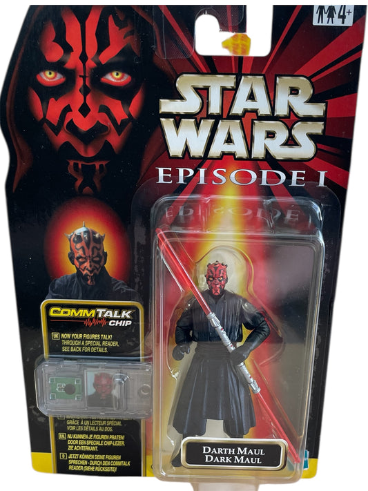 Vintage 1999 Star Wars Episode 1 The Phantom Menace Dark Darth Maul Action Figure With Double Bladed Light Saber And Comm Talk Chip - Brand New Factory Sealed Shop Stock Room Find