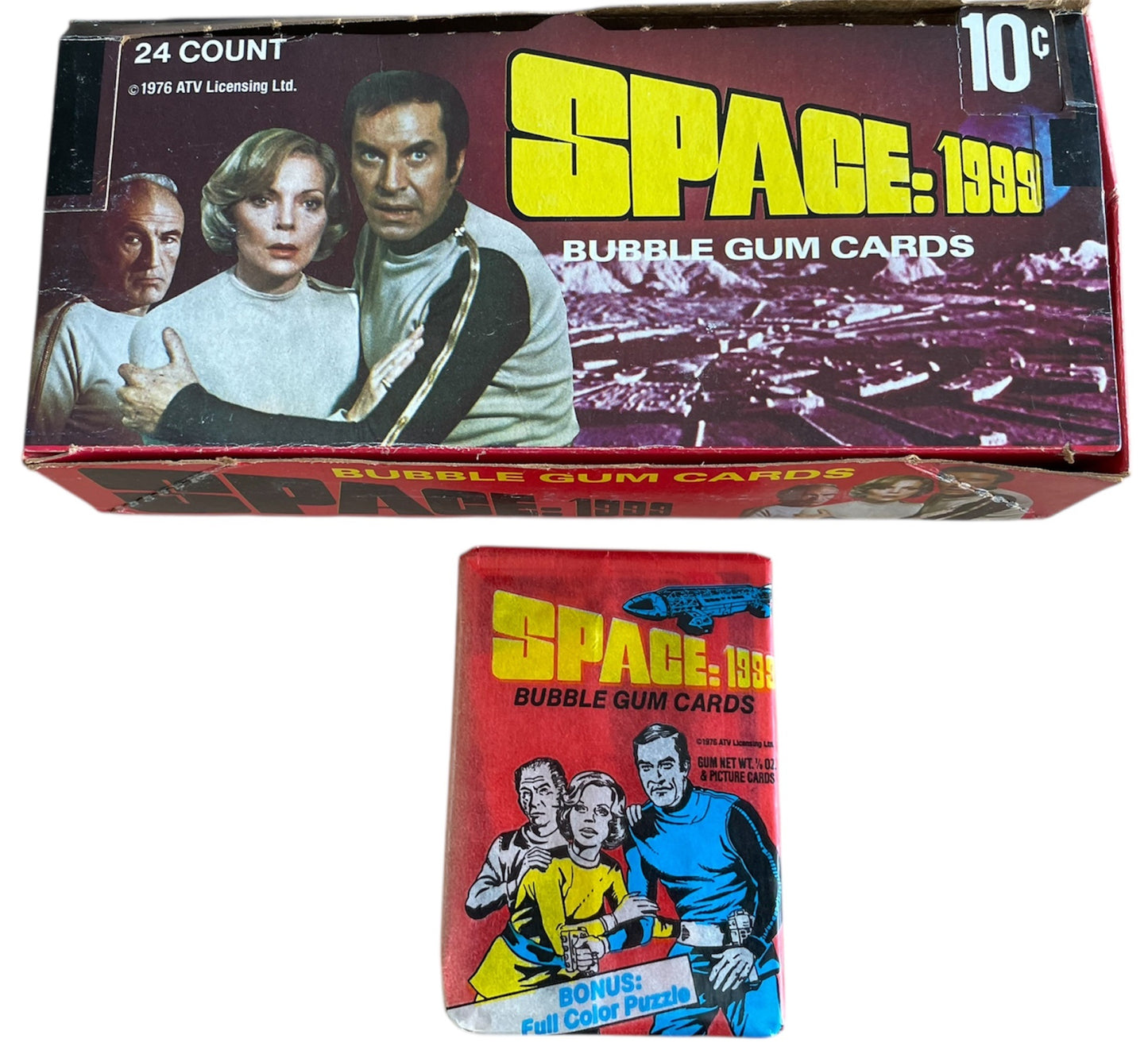 Vintage 1976 Space 1999 Ultra Rare 1976 Bubble Gum Trading Cards Pack - Containing 5 x Trading Cards &amp; A Stick Of Bubble Gum Plus The Empty Trade Box - Ex Shop Stock
