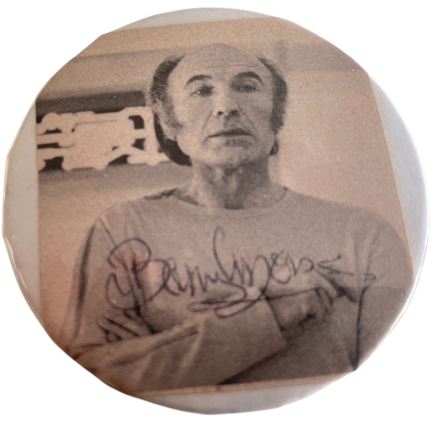 Vintage 1970's Gerry Andersons Space 1999 - Professor Victor Bergman Pin Badge - Autographed By Barry Morse - Fantastic Condition