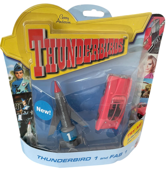 Vintage Vivids 2004 Gerry Andersons Thunderbirds 40th Anniversary Thunderbird 1 And FAB 1 Soundtech Model Vehicle Set With 3 Authentic Voices - Factory Sealed Shop Stock Room Find