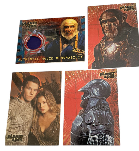 Vintage Topps 2001 Planet Of The Apes The Movie Set Of 4 Chase Cards Including 2 x Foil, 1 x Costume &amp; 1 x Simian Suede - Former Shop Stock