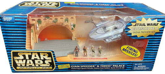Vintage Galoob 1998 Star Wars Episode 1 Action Fleet Sneak Preview Set - Limited Edition Gian Speeder &amp; Theed Palace Play Set With 4 x Mini Figures - Factory Sealed Shop Stock Room Find